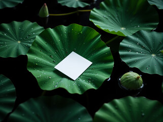 Eco-friendly business card mockup on lotus leaves