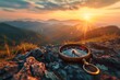 © Deris Firmansyah - Vintage compass on map with mountain sunset in background