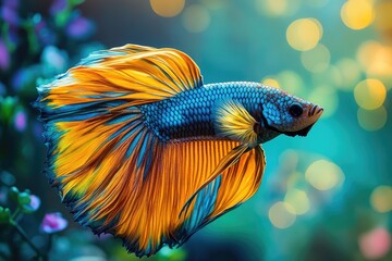 Beautiful betta fish swimming with flowing fins