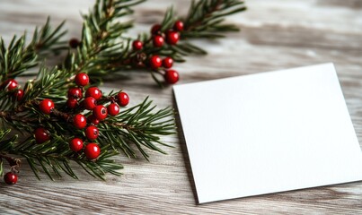 A white card with a red border sits on a wooden table