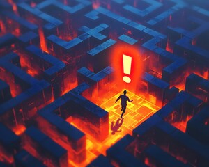 Poster - Maze Escape with Glowing Exclamation Solution Concept
