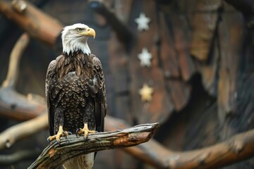 Wall Mural - A bald eagle sits atop a tree branch, looking out at the surroundings