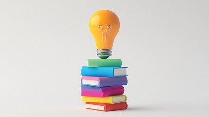 Poster - This engaging 3D illustration features a colorful stack of books designed to mimic a light bulb.