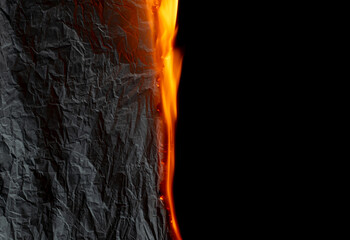 Wall Mural - burning paper, glowing edge of paper on a black background