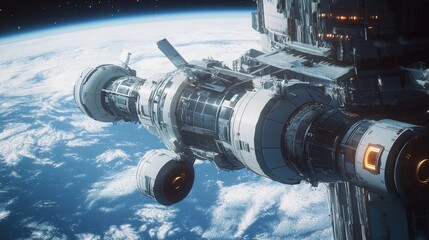 Poster - This futuristic space station showcases the beauty of Earth from its observation modules, designed for innovative research and exploration