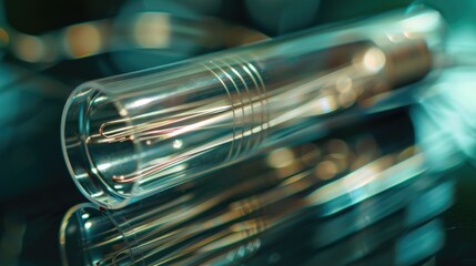 A close-up view of a glass tube on a table, possibly containing a sample or substance