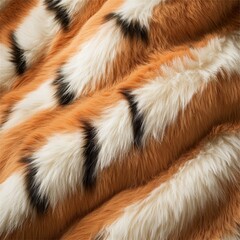 close-up of a vibrant orange and white striped faux fur fabric, ideal for creative projects.