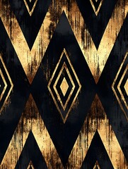 Poster - Sleek and Modern Tribal Pattern with Luxurious Angular Shapes in Black and Gold