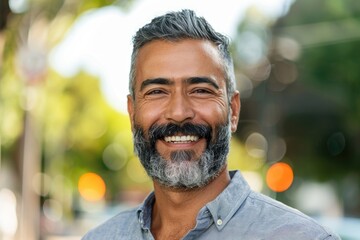 A smiling man with a beard looks directly into the camera