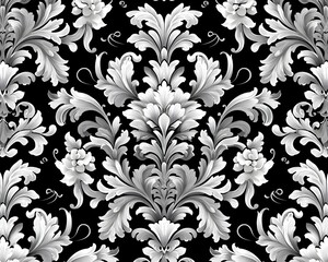 Poster - Intricate Floral Motif Pattern in Black and White with Victorian Lace Inspired Design