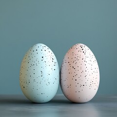 Poster - Easter decoration a minimalistic feel showing a few handpainted eggs in soft muted tones on a clean blank background Simple refined composition for a sleek Easter design with copy space