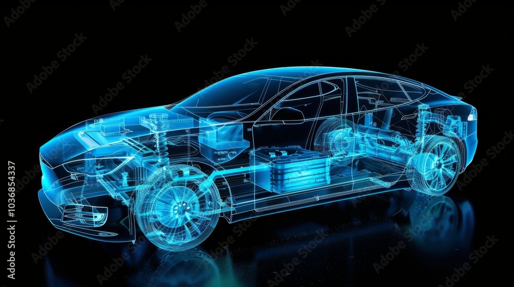 Electric car lithium battery pack is illustrated with power connections ...