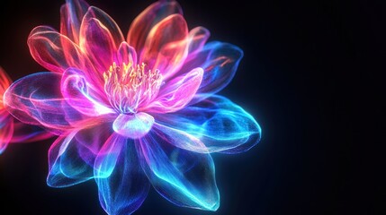 Wall Mural - a vibrant, glowing flower illustration with colorful, translucent petals against a dark background.
