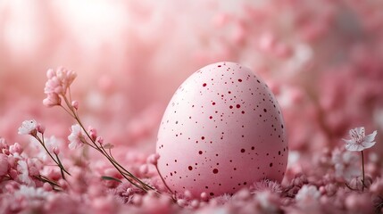 Poster - Elegant Easter decoration of single decorated egg on a soft pink background paired with minimal floral elements The simplicity of the scene offers a modern refined touch with space for text
