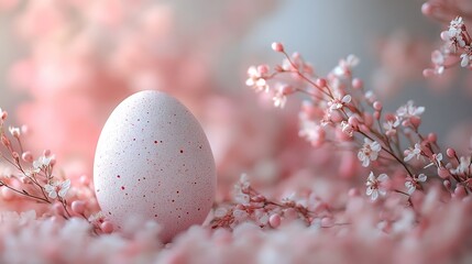 Poster - Elegant Easter decoration of single decorated egg on a soft pink background paired with minimal floral elements The simplicity of the scene offers a modern refined touch with space for text