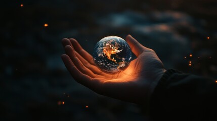 Wall Mural - a divine touch the hand reaching towards earth symbolizing creation and the birth of light
