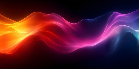 Poster - A vibrant abstract wave of colors blending from orange to purple against a dark backdrop, creating an energetic and dynamic visual flow.