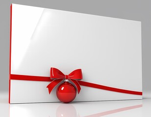 Red Christmas ornament hanging from a ribbon against a soft background during the holiday season