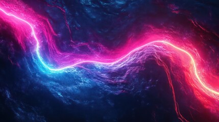 Wall Mural - An ethereal cosmic scene featuring a vivid nebula filled with pink and blue hues against the backdro