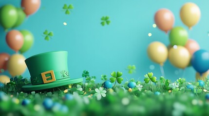 Fototapete - festive scene a vibrant green paper banner surrounded by playful shamrocks a cheerful st patrick's d