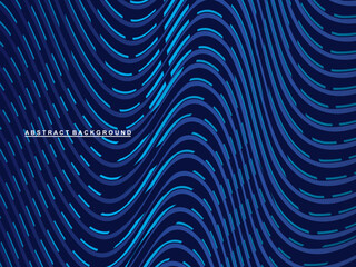 Abstract blue glowing wave lines on dark blue background. Modern shiny gradient blue futuristic pattern. Futuristic technology concept, suitable for covers, posters, banners, brochures, websites, etc.