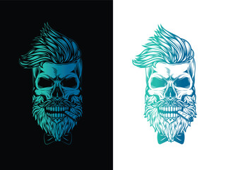 Wall Mural - Hipster skull with beard and mustache with cigar in mouth.. Original vector illustration in vintage style. T-shirt design.