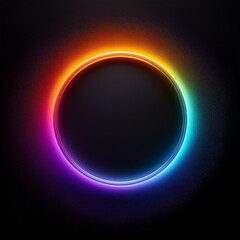 abstract black background with a glowing halo circle in gradient colors, featuring a grainy texture for creating impactful designs with ample copy space