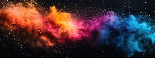 Wall Mural - A colorful burst of dust or particles floating through space with a dark, starry backdrop.