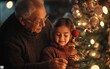 © Georgii - Elderly couple with their granddaughter decorating a Christmas tree outdoors in winter. A moment of family bonding filled with joy and holiday spirit as the three generations come together.