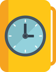 Poster - yellow book is showing a clock face, suggesting the concept of time management and schedule planning