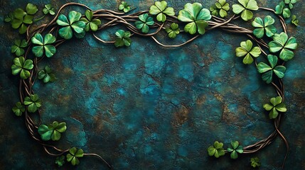 Poster - Intricate Celtic knots intertwined vibrant shamrocks on a textured background celebrating the spirit of St Patrick's Day rich in tradition and artistry