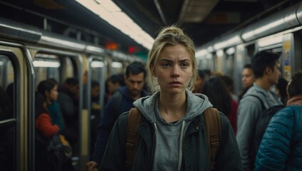 tired woman in the subway