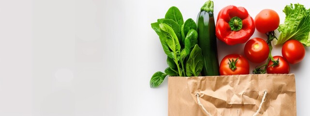 Grocery Bag Filled with Fresh Vegetables and Fruits for Shopping.