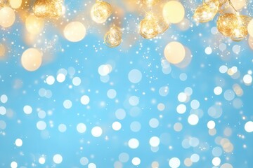Wall Mural - blue and gold abstract background made in camera with a macro lens creating floating orbs of warm ye