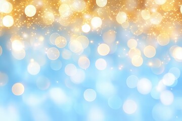 Wall Mural - blue and gold abstract background made in camera with a macro lens creating floating orbs of warm ye