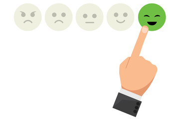 Poster - client's hand picked the happy face smile face, Customer service evaluation and satisfaction survey concept. copy space