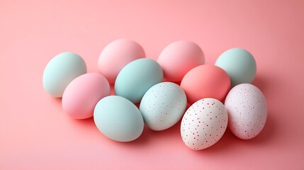 Poster - Minimal Easter decoration featuring set of monochromatic eggs arranged neatly on a plain pastel background The design is simple and elegant ideal for a modern Easter card or banner