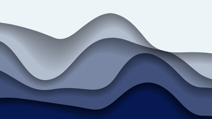 Wall Mural - blue and white paper layered wave abstract background