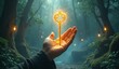 © Hizaz - A hand holding a golden key in a forest.
