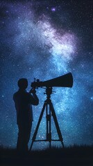 Wall Mural - stargazer peering through telescope towards expansive cosmic landscape
