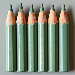 Perfectly aligned pale green pencils with sharp tips arranged in a neat and symmetrical pattern, creating a vibrant and visually appealing composition for art and organization enthusiasts.