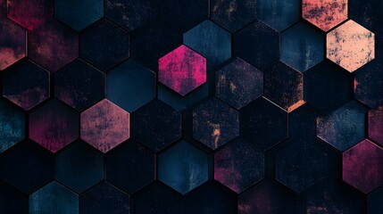 Poster - Dark hexagon wallpaper or background. 