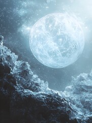 Wall Mural - crystalline moon orbiting a shimmering cosmic planet