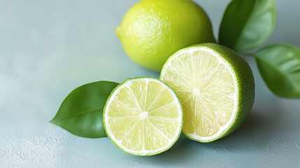 Wall Mural - Pastel background with lime and citrus pieces for design