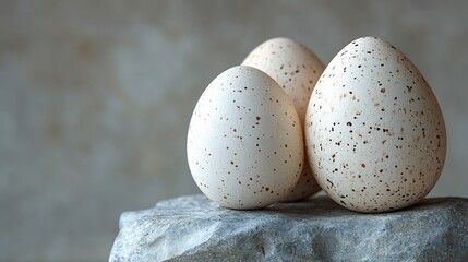 Poster - Simple Easter scene featuring trio of lightly patterned eggs on a smooth muted background The clean lines and minimal design give it a refined modern feel with space for an Easter message