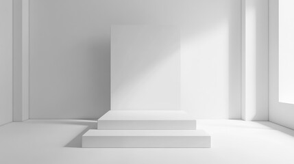 Poster - Empty podium or pedestal showcased on a white background featuring a box stand concept Blank product display shelf as a backdrop 3D rendering