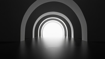 Poster - 3D rendering of a dramatic black and white archway in a tunnel perspective