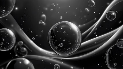 Poster - Abstract illustration featuring shiny bubbles in a monochromatic black and white design