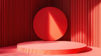 Poster - Red geometric podium background design with minimalistic 3D rendering