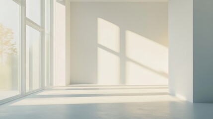 Poster - Empty minimalist room with white walls and natural light illuminating the space creating a calm and serene atmosphere